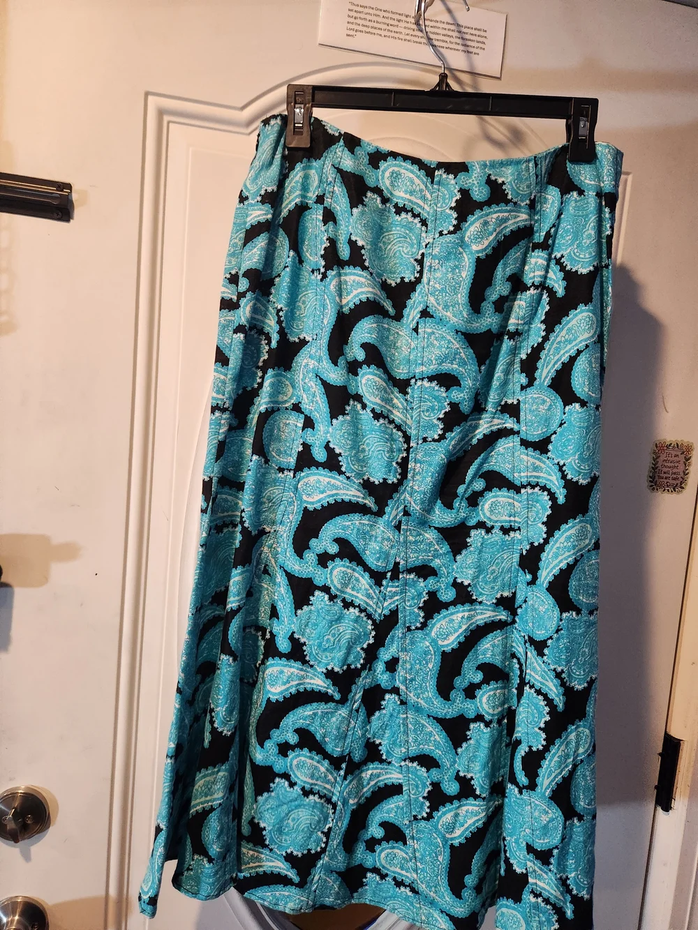 Kim Rogers Black and Turquoise Paisley Boho A-Line Flaring Skirt Womens Size 8